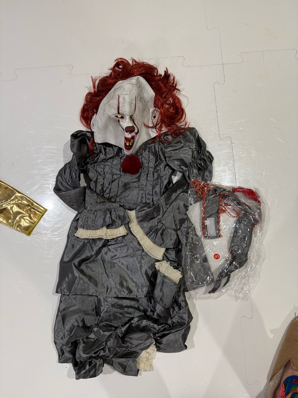 Scary Clown Pennywise Kids Costume - Gray with Red Hair